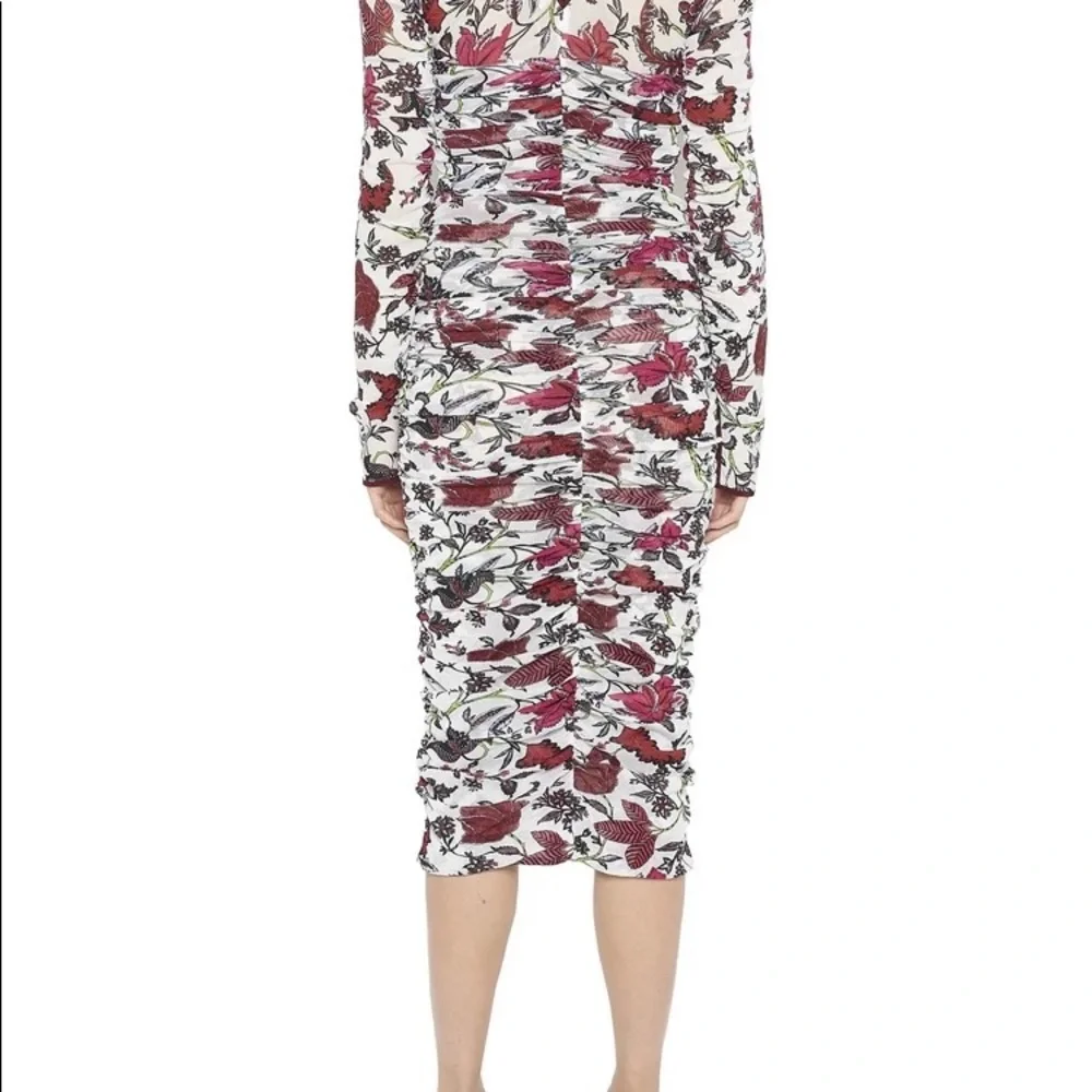 DVF floral gathered fitted king sleeve dress Size 10 - Picture 3 of 8